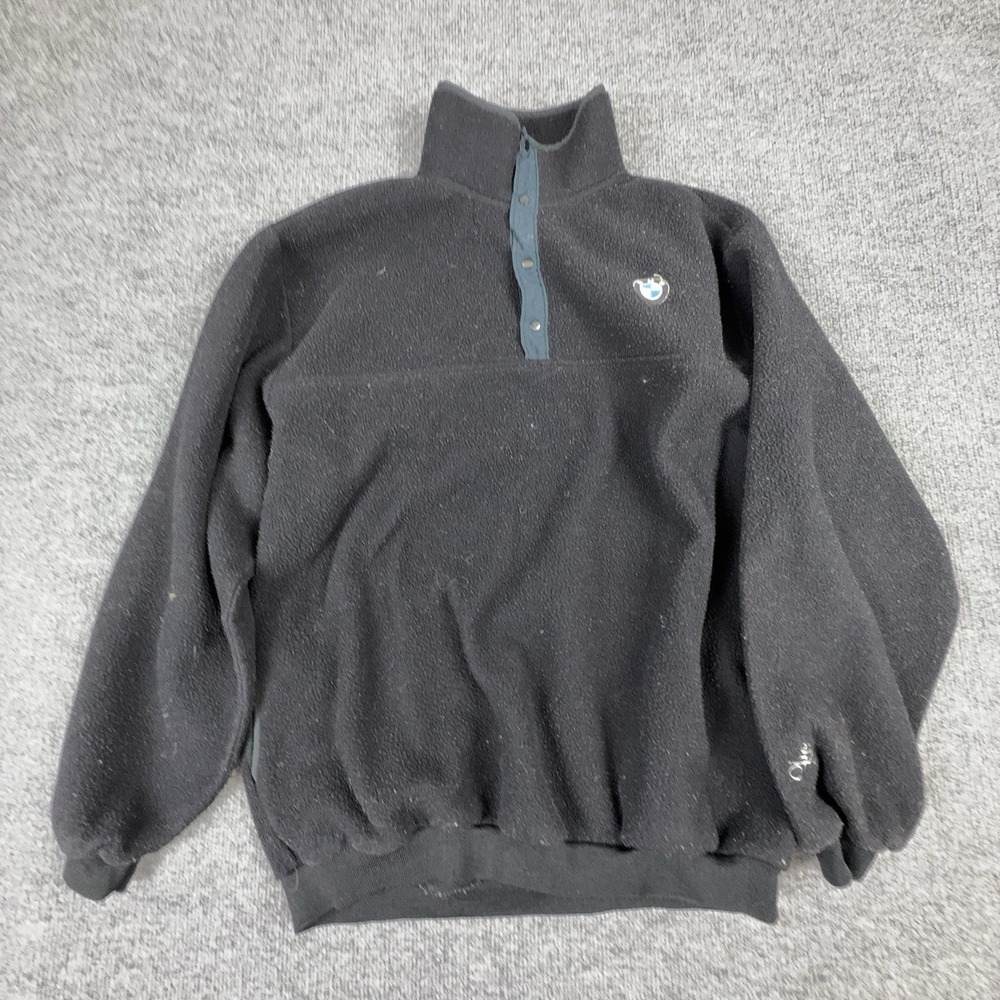 BMW Sweatshirt Mens Large Black Fleece Snap Mock Neck Motorcycle Logo Pullover